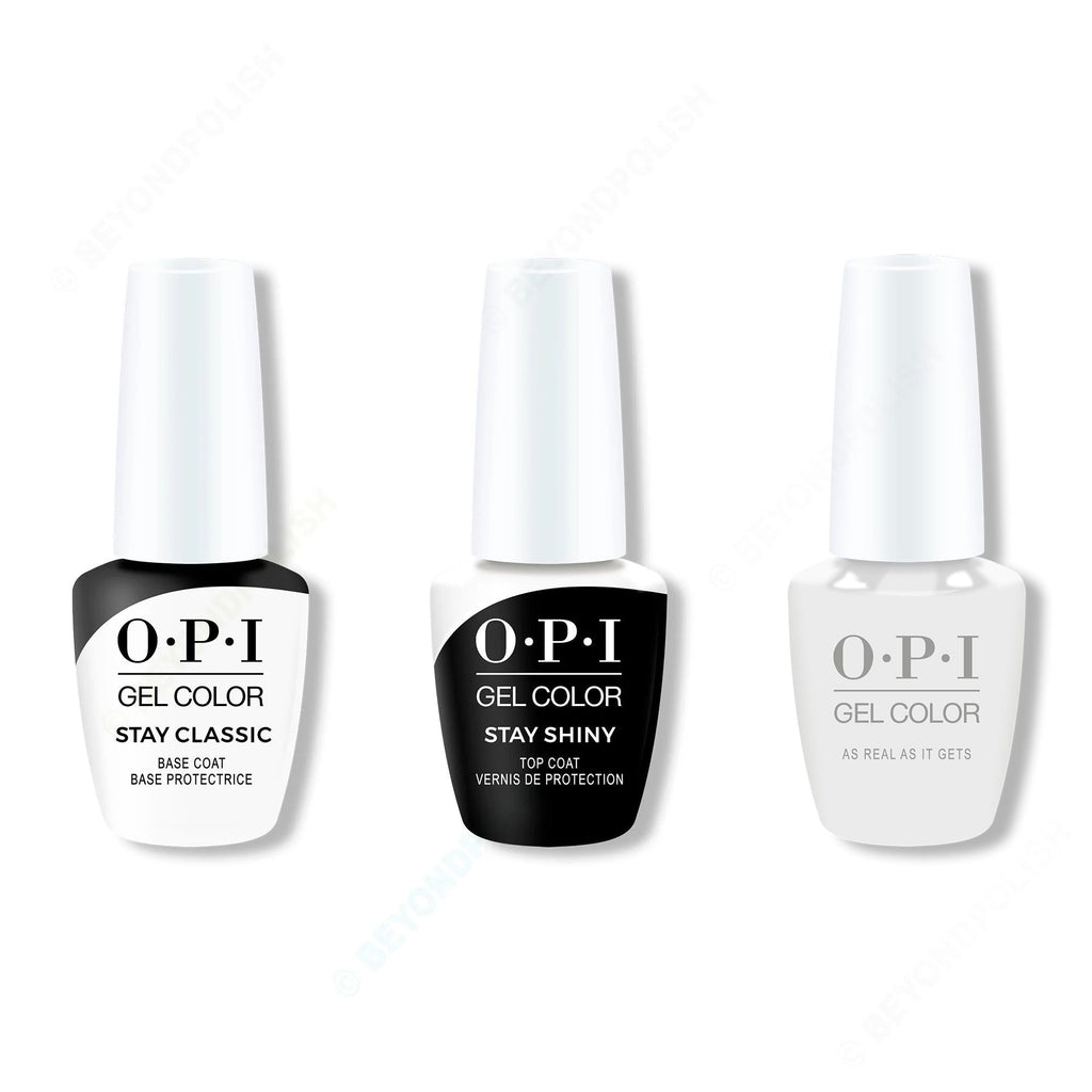 OPI GelColor Combo - Stay Classic Base, Shiny Top & As Real As It Gets - Salon Quality