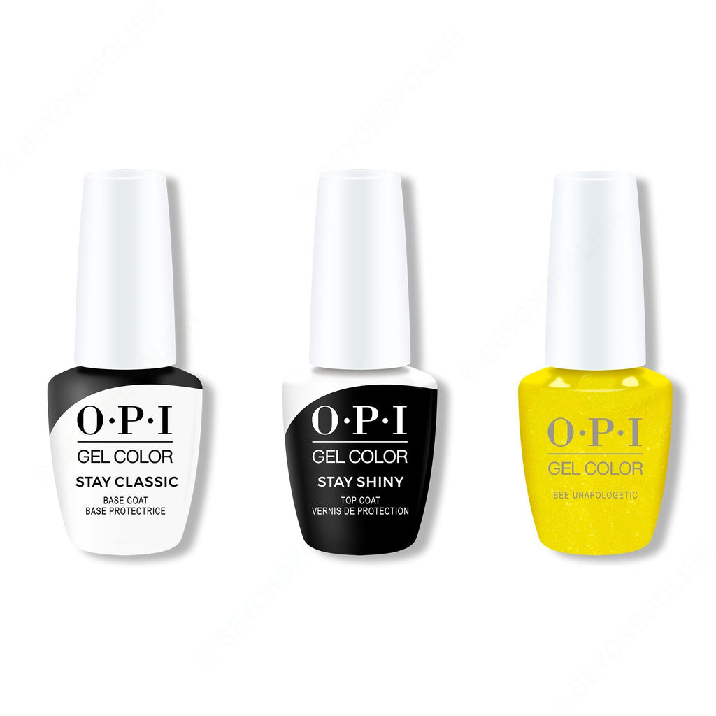 OPI GelColor Combo - Stay Classic Base, Shiny Top & Bee Unapologetic - Salon Quality