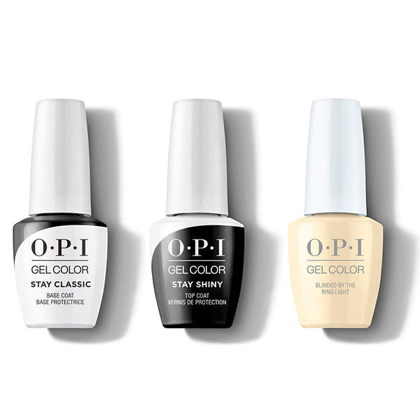 OPI GelColor Combo - Stay Classic Base, Shiny Top & Blinded By The Ring Light - Salon Quality