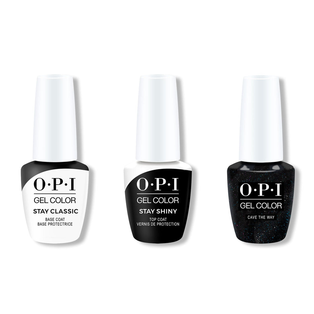 OPI GelColor Combo - Stay Classic Base, Shiny Top & Cave The Way - Salon Quality