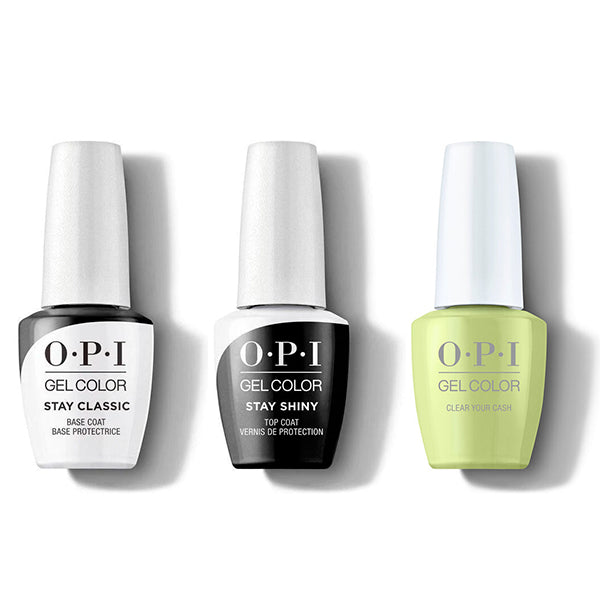 OPI GelColor Combo - Stay Classic Base, Shiny Top & Clear Your Cash - Salon Quality