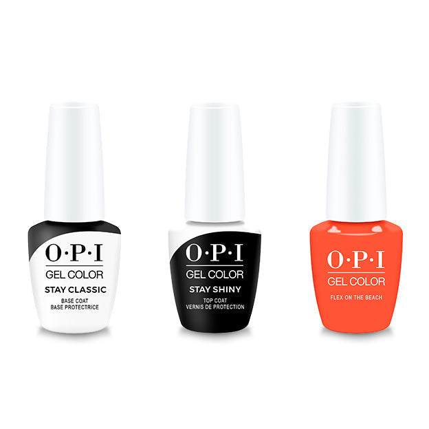 OPI GelColor Combo - Stay Classic Base, Shiny Top & Flex On The Beach - Salon Quality