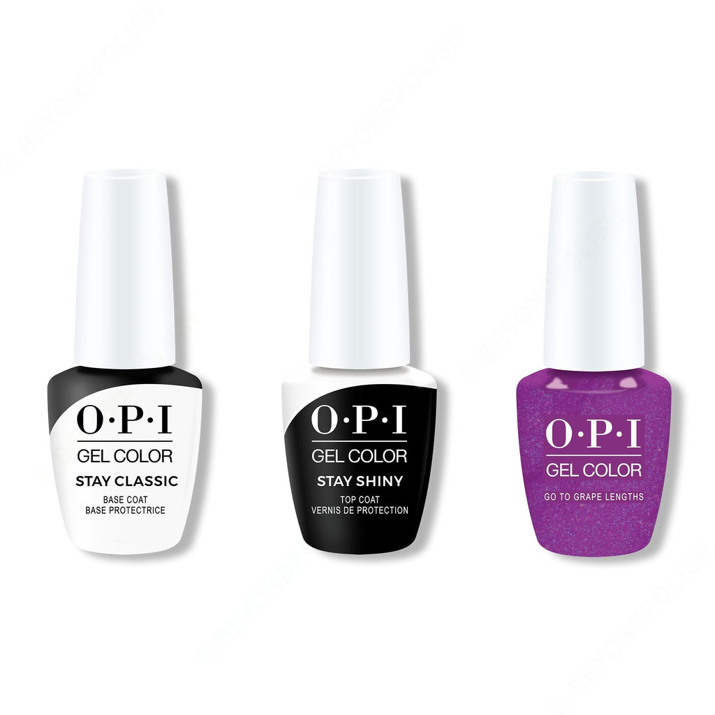 OPI GelColor Combo - Stay Classic Base, Shiny Top & Go to Grape Lengths - Salon Quality