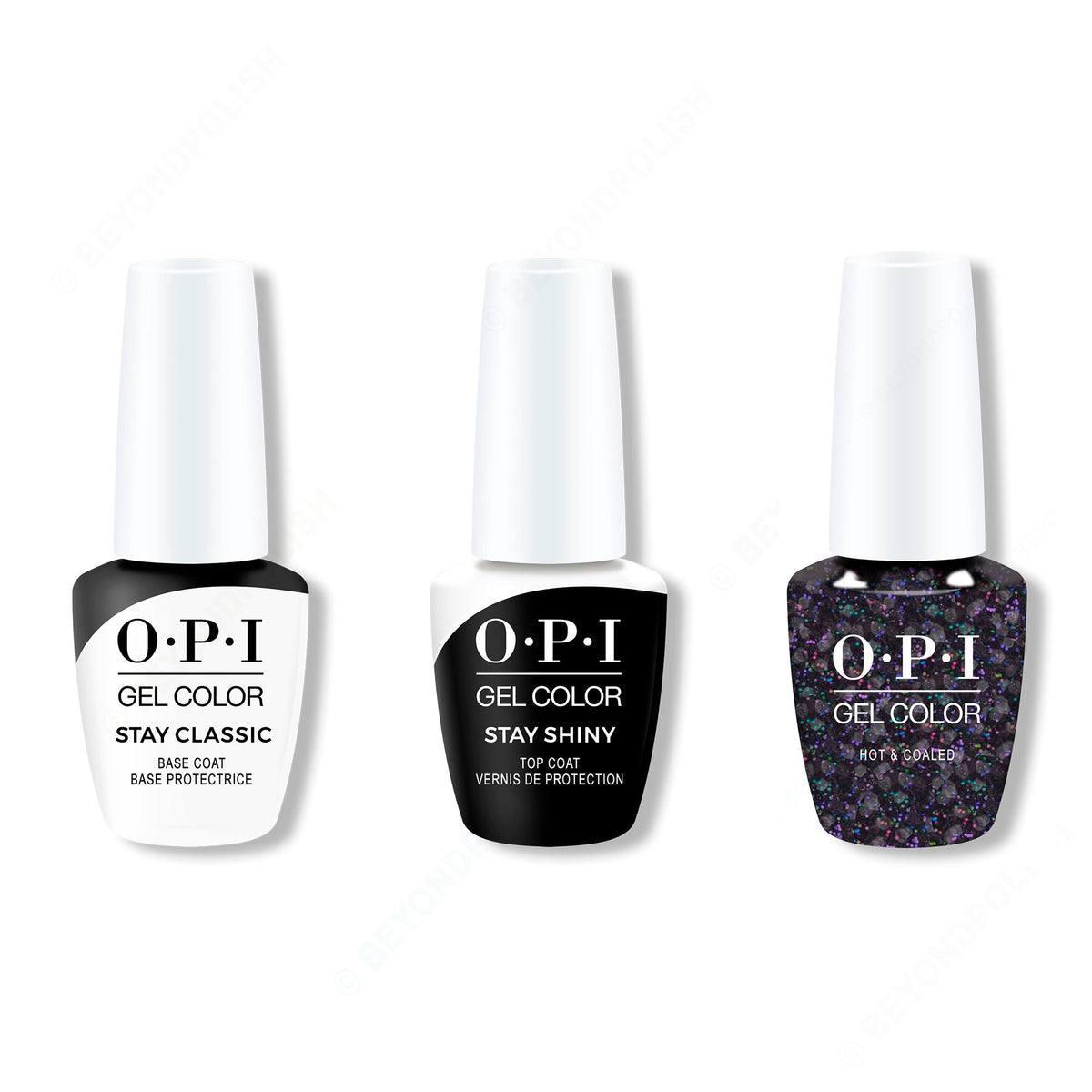 OPI GelColor Combo - Stay Classic Base, Shiny Top & Hot & Coaled - Salon Quality