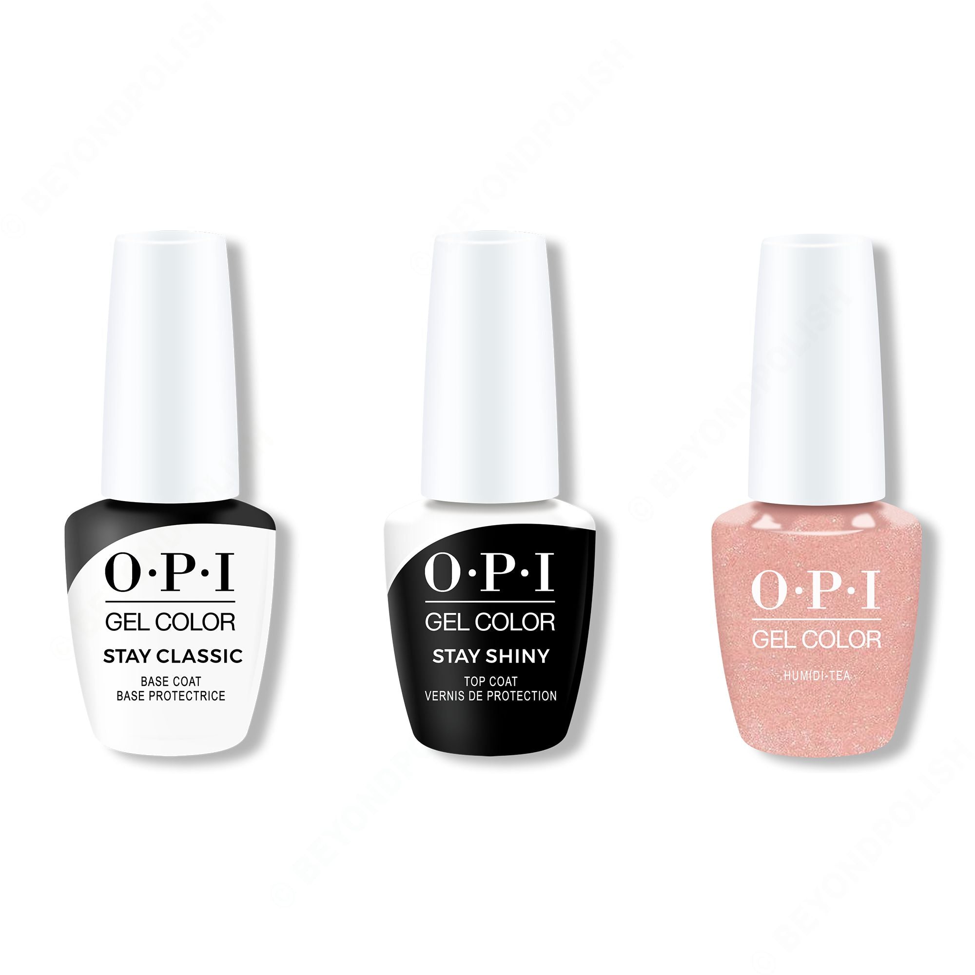 OPI GelColor Combo - Stay Classic Base, Shiny Top & Humidi-Tea - Salon Quality
