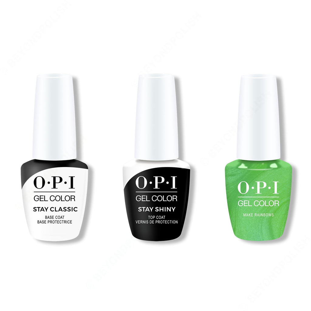 OPI GelColor Combo - Stay Classic Base, Shiny Top & Make Rainbows - Salon Quality