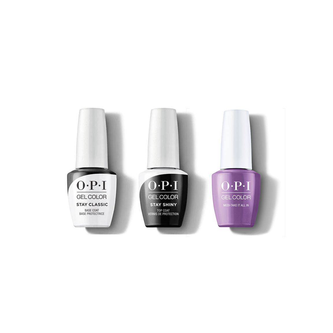 OPI GelColor Combo - Stay Classic Base, Shiny Top & Medi-take It All In - Salon Quality
