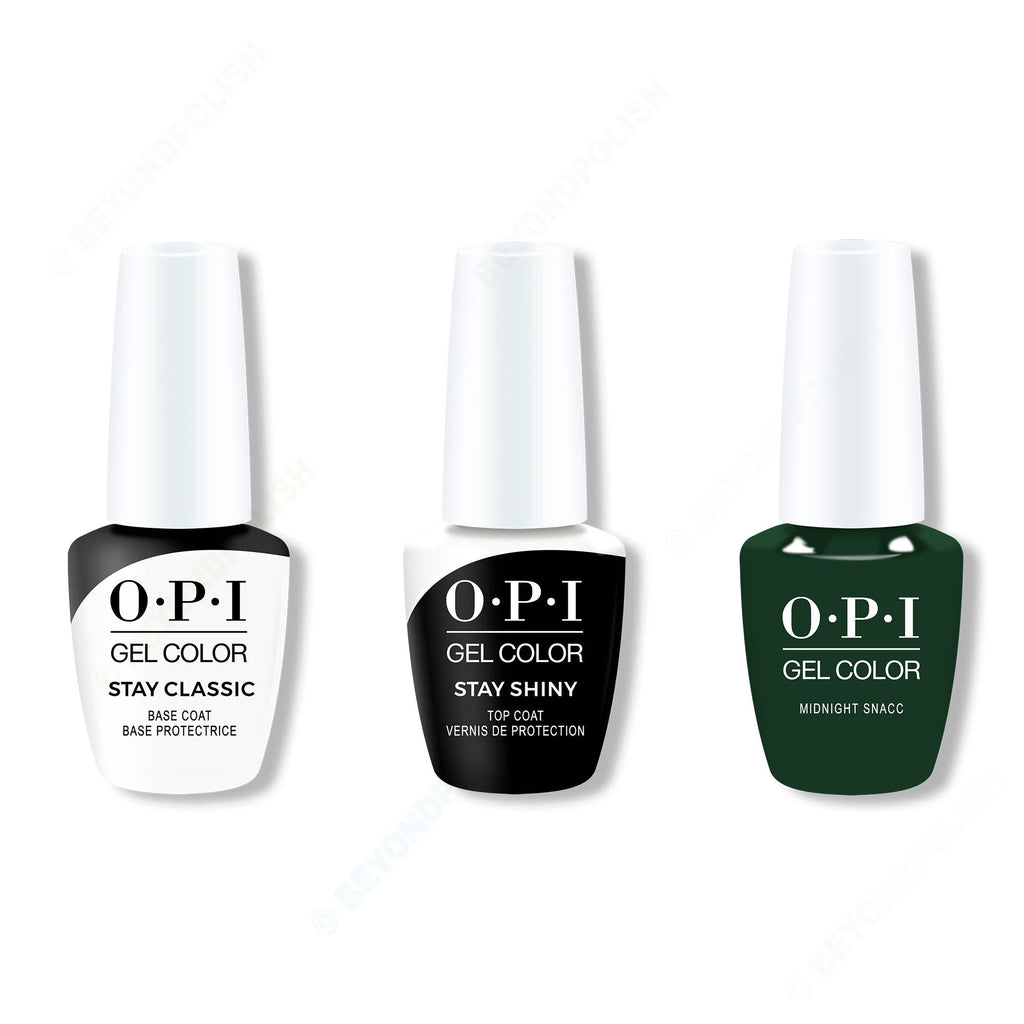 OPI GelColor Combo - Stay Classic Base, Shiny Top & Midnight Snacc - Salon Quality
