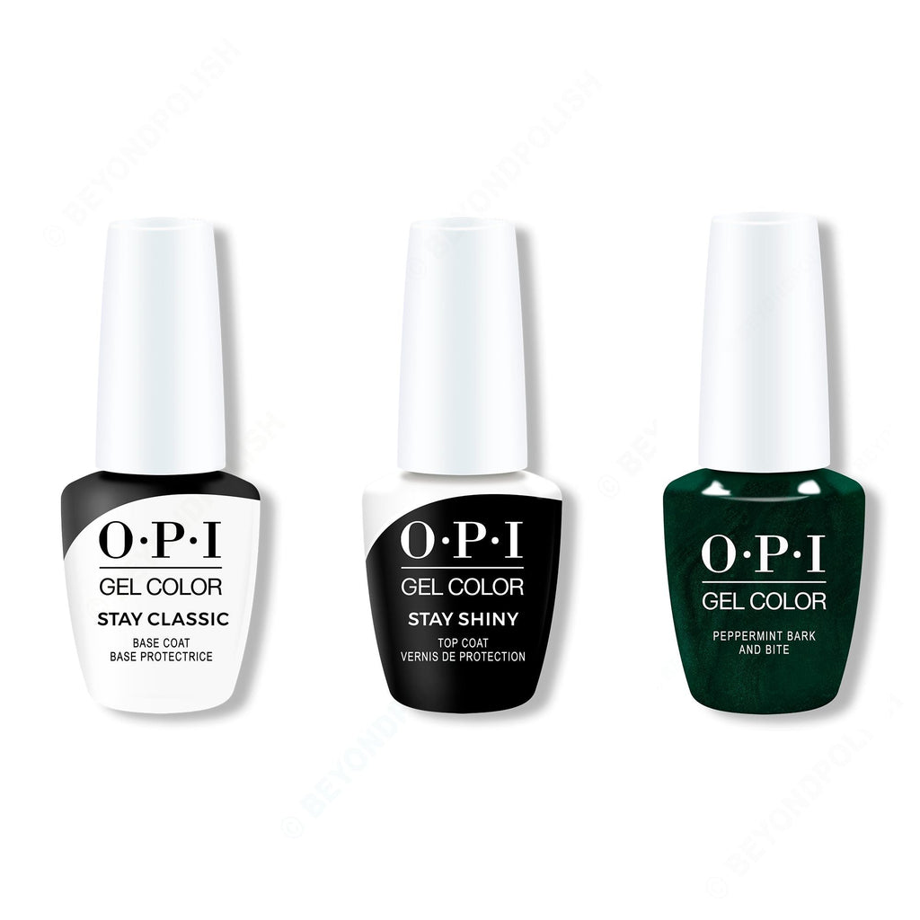 OPI GelColor Combo - Stay Classic Base, Shiny Top & Peppermint Bark and Bite - Salon Quality