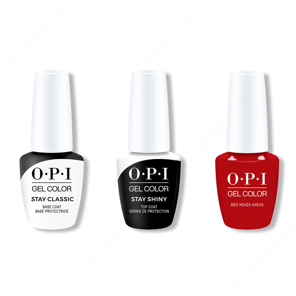 OPI GelColor Combo - Stay Classic Base, Shiny Top & Red Heads Ahead - Salon Quality