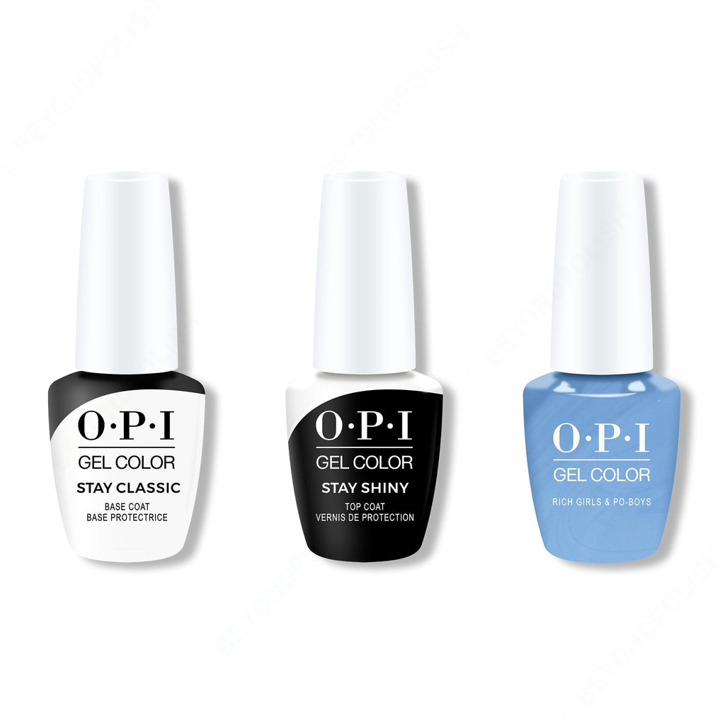 OPI GelColor Combo - Stay Classic Base, Shiny Top & Rich Girls & Po-Boys - Salon Quality