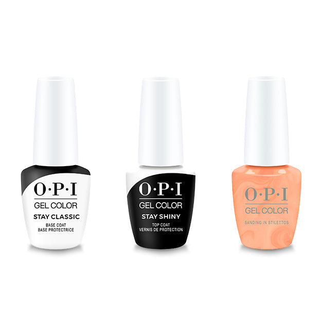 OPI GelColor Combo - Stay Classic Base, Shiny Top & Sanding In Stilettos - Salon Quality