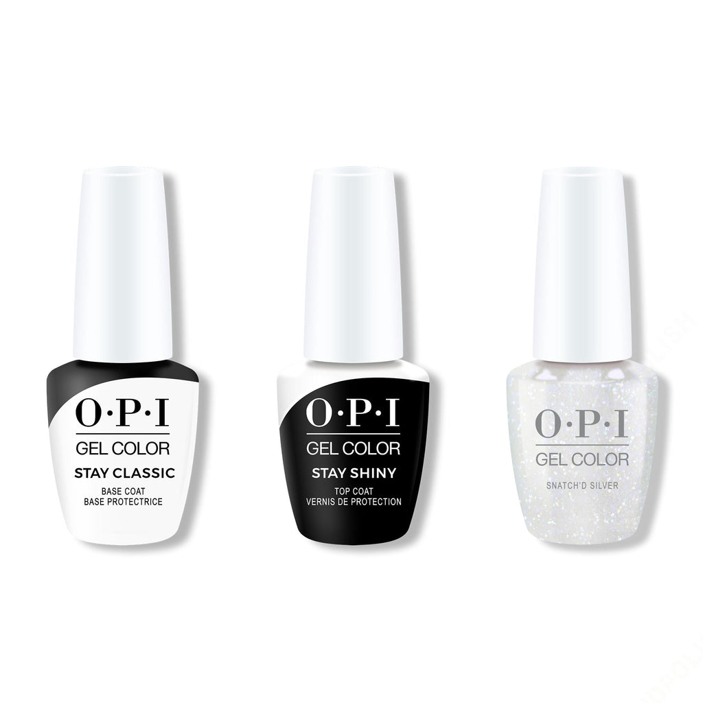 OPI GelColor Combo - Stay Classic Base, Shiny Top & Snatch'd Silver - Salon Quality