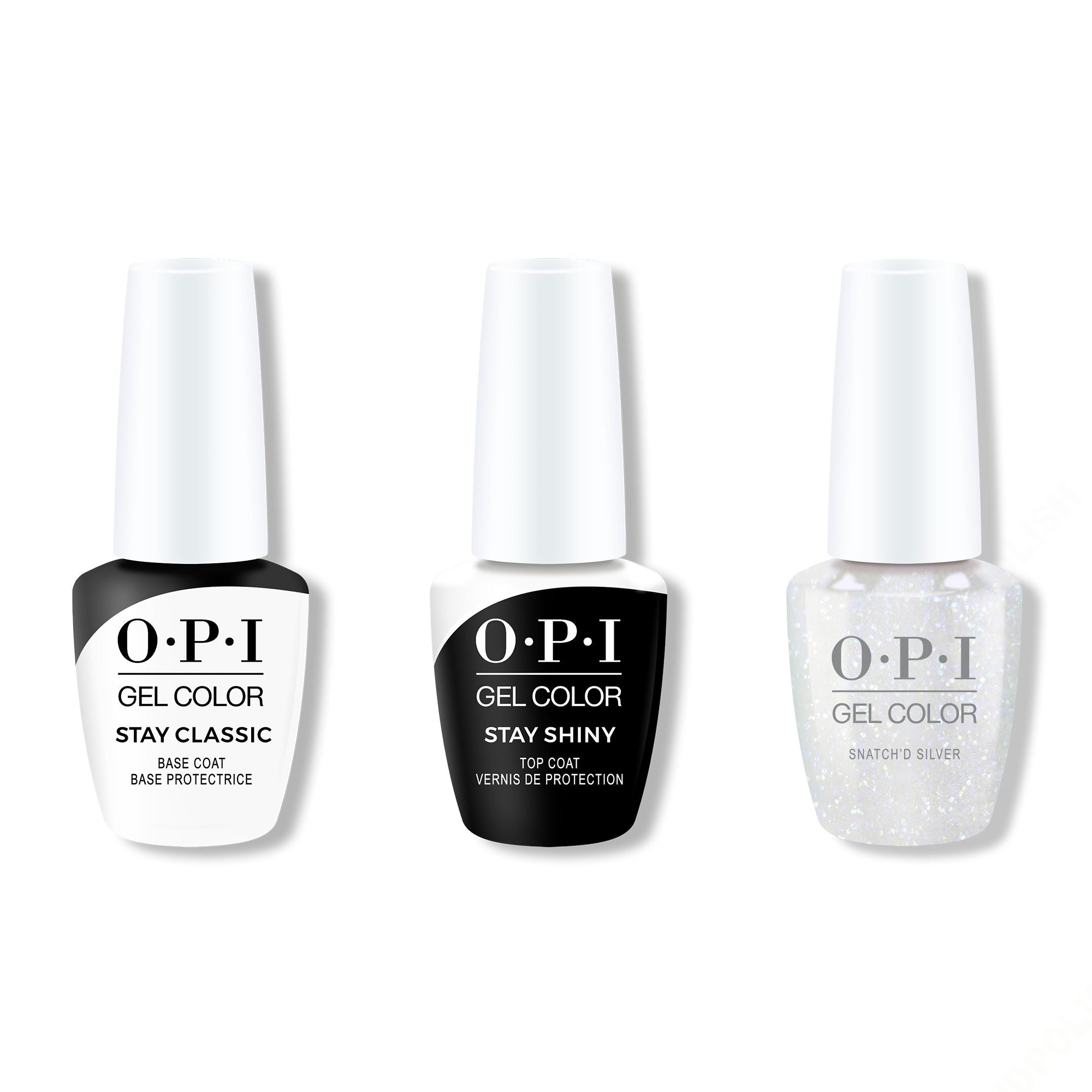 OPI GelColor Combo - Stay Classic Base, Shiny Top & Snatch'd Silver - Salon Quality