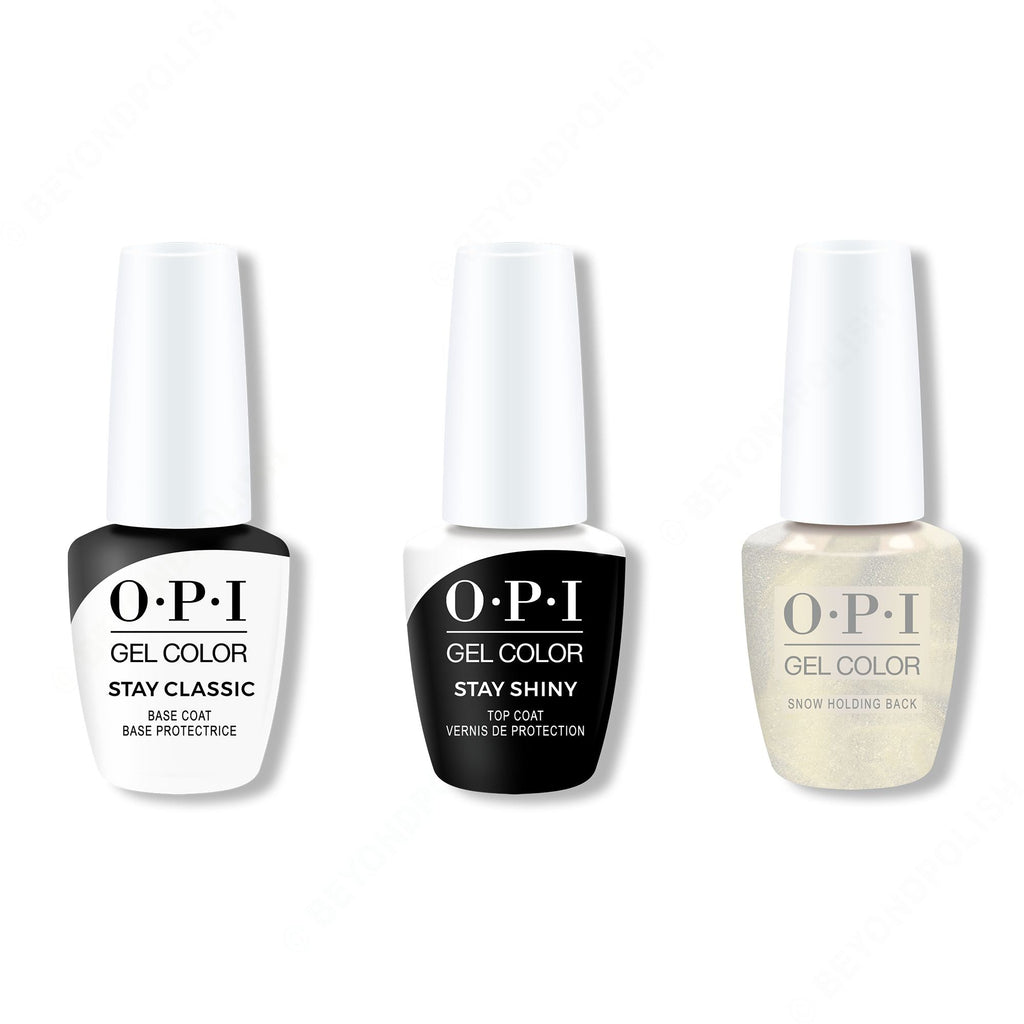 OPI GelColor Combo - Stay Classic Base, Shiny Top & Snow Holding Back - Salon Quality