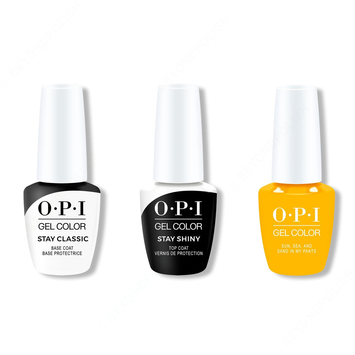 OPI GelColor Combo - Stay Classic Base, Shiny Top & Sun, Sea, and Sand in My Pants - Salon Quality