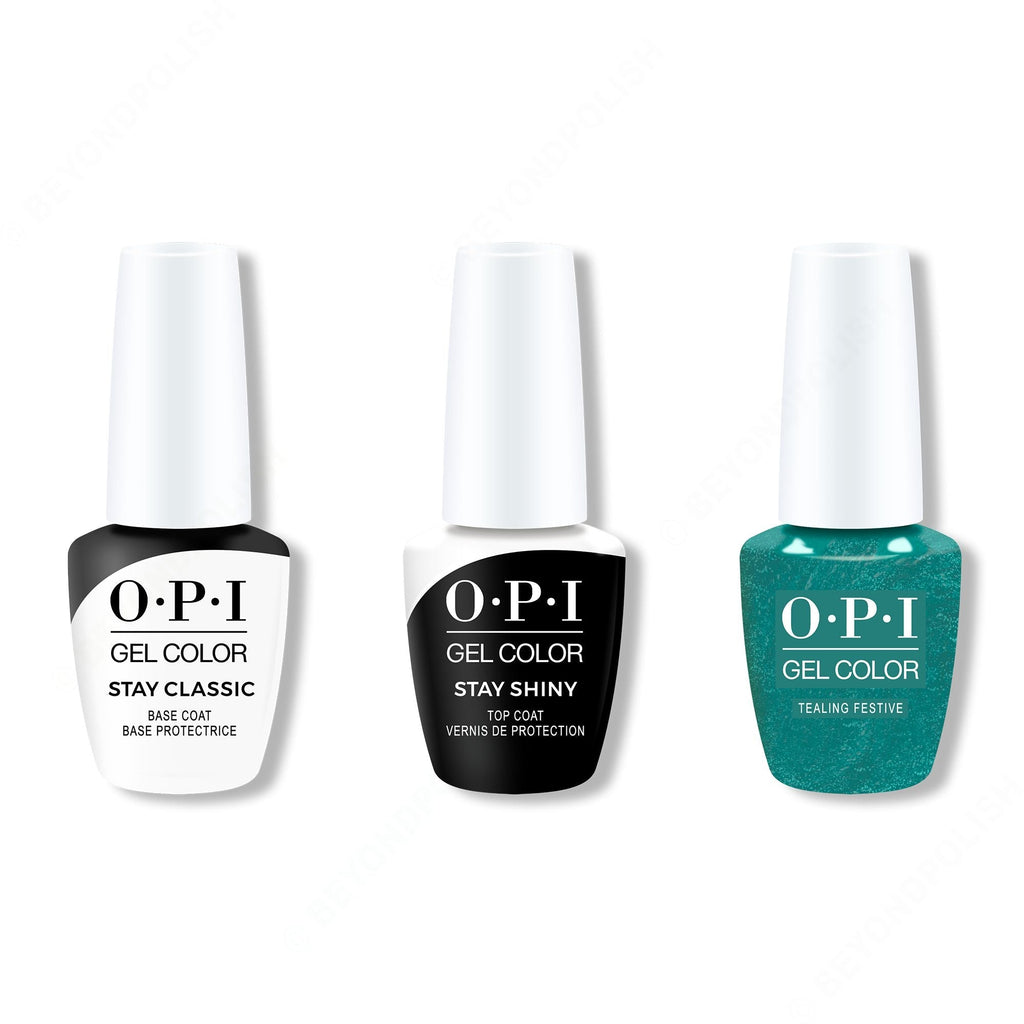 OPI GelColor Combo - Stay Classic Base, Shiny Top & Tealing Festive - Salon Quality
