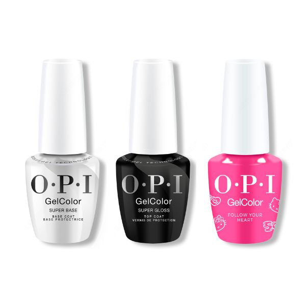 OPI GelColor Combo - Super Base, Super Gloss Top & Follow Your Heart - Salon Quality