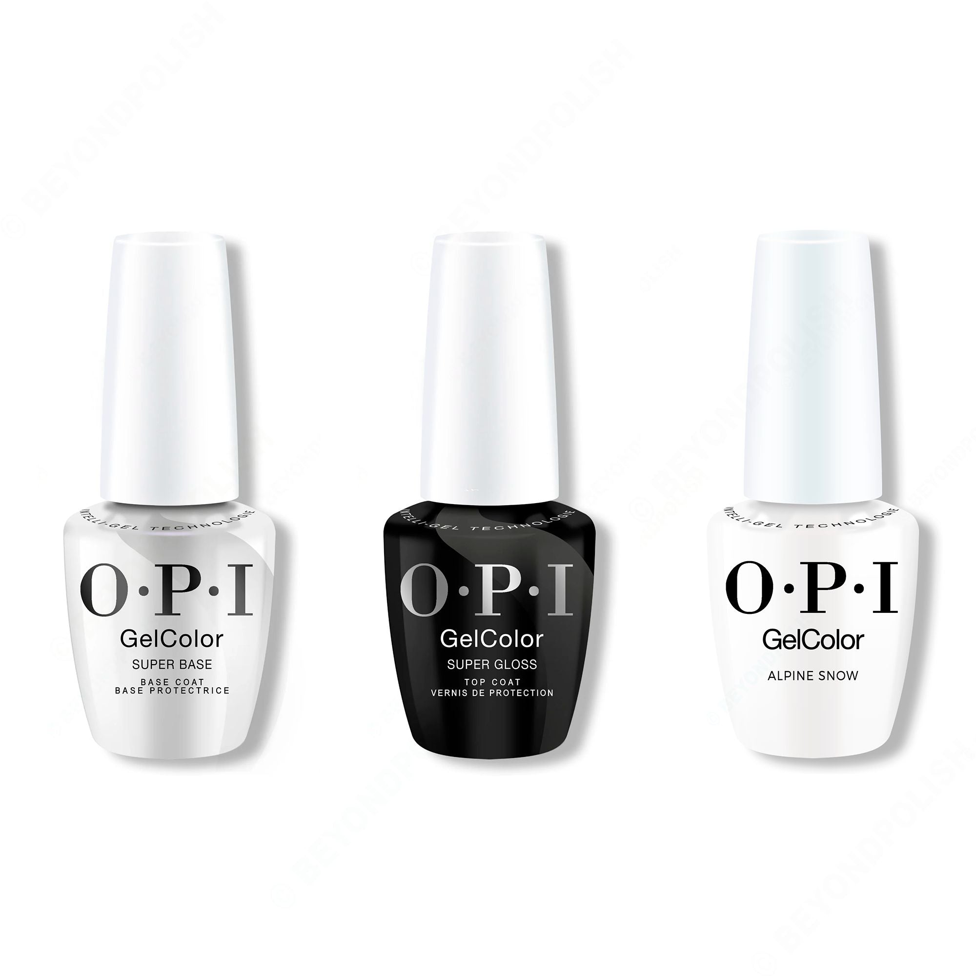 OPI GelColor Intelli-Gel Combo - Super Base Coat, Super Gloss Top Coat & Alpine Snow - Salon Quality