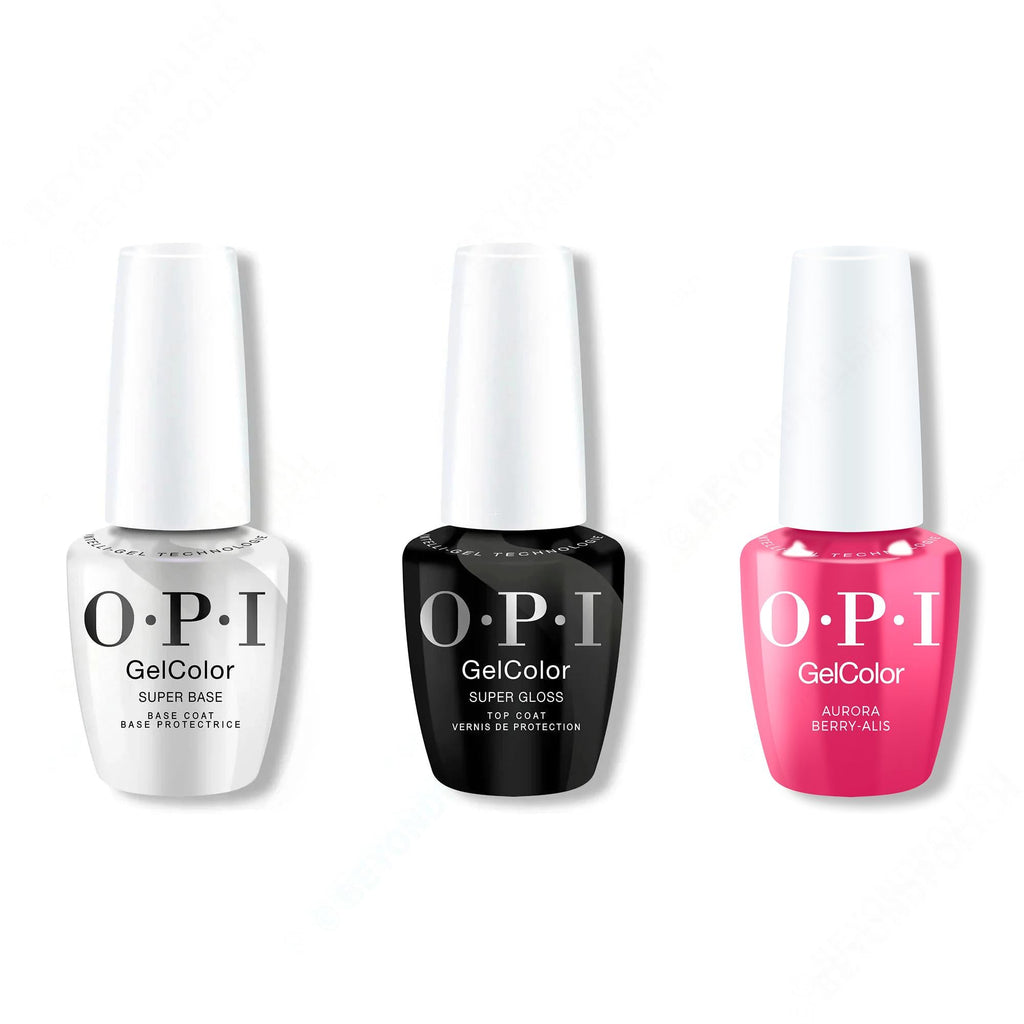 OPI GelColor Intelli-Gel Combo - Super Base Coat, Super Gloss Top Coat & Aurora Berry-Alis 0.5 Oz - Salon Quality