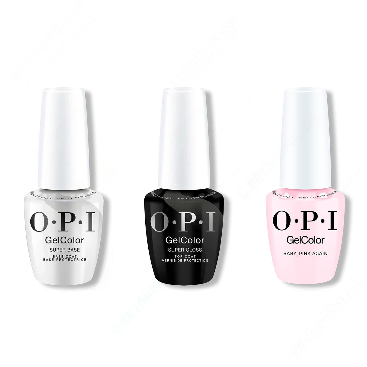 OPI GelColor Intelli-Gel Combo - Super Base Coat, Super Gloss Top Coat & Baby, Pink Again - Salon Quality