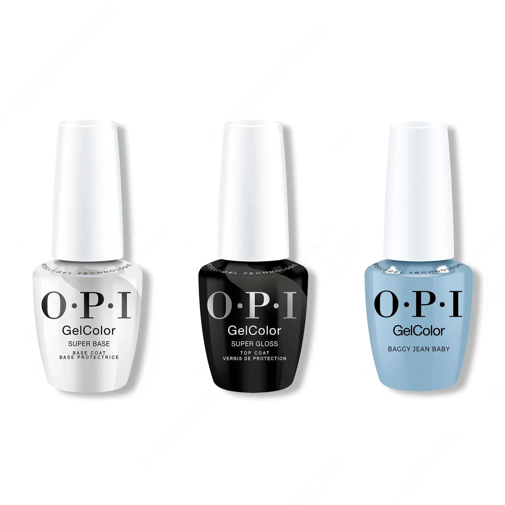 OPI GelColor Intelli-Gel Combo - Super Base Coat, Super Gloss Top Coat & Baggy Jean Baby - Salon Quality