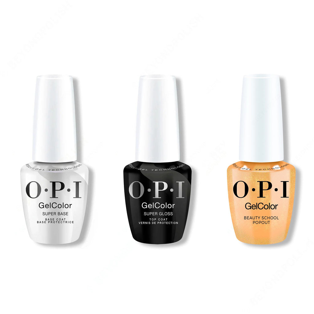 OPI GelColor Intelli-Gel Combo - Super Base Coat, Super Gloss Top Coat & Beauty School Popout - Salon Quality