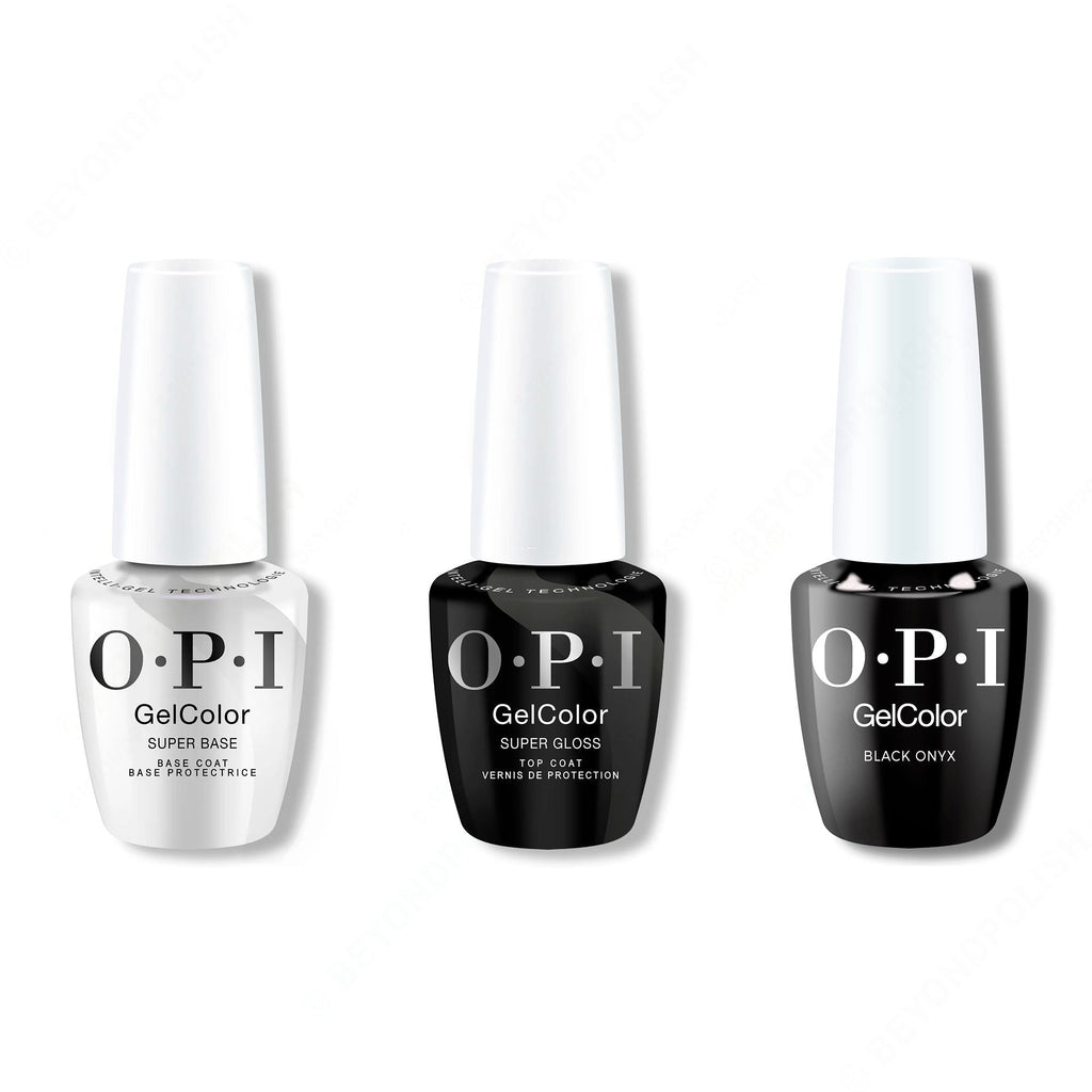 OPI GelColor Intelli-Gel Combo - Super Base Coat, Super Gloss Top Coat & Black Onyx - Salon Quality