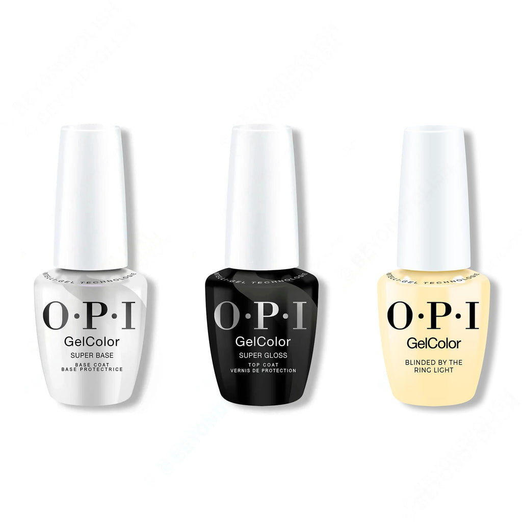 OPI GelColor Intelli-Gel Combo - Super Base Coat, Super Gloss Top Coat & Blinded By The Ring Light 0.5 Oz - Salon Quality