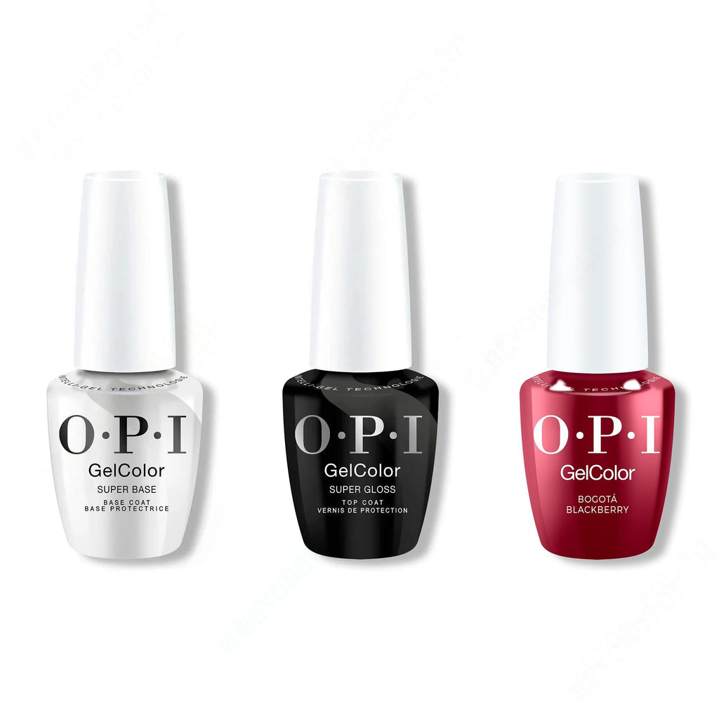 OPI GelColor Intelli-Gel Combo - Super Base Coat, Super Gloss Top Coat & Bogota Blackberry 0.5 Oz - Salon Quality