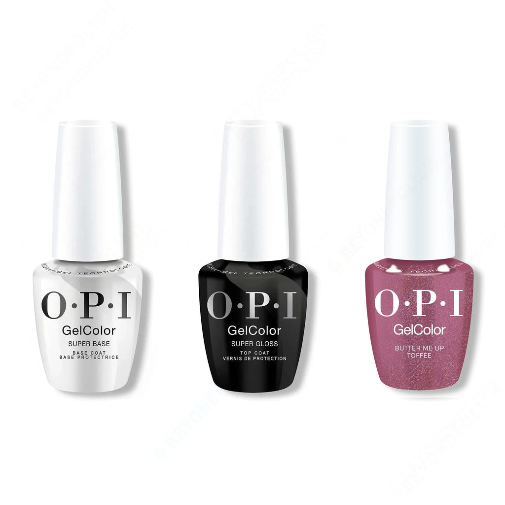 OPI GelColor Intelli-Gel Combo - Super Base Coat, Super Gloss Top Coat & Butter Me Up Toffee - Salon Quality