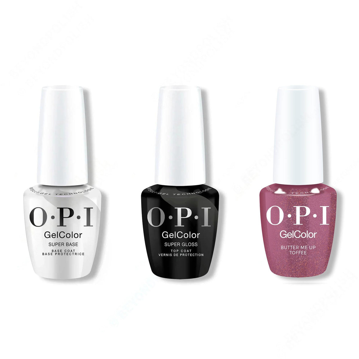 OPI GelColor Intelli-Gel Combo - Super Base Coat, Super Gloss Top Coat & Butter Me Up Toffee - Salon Quality