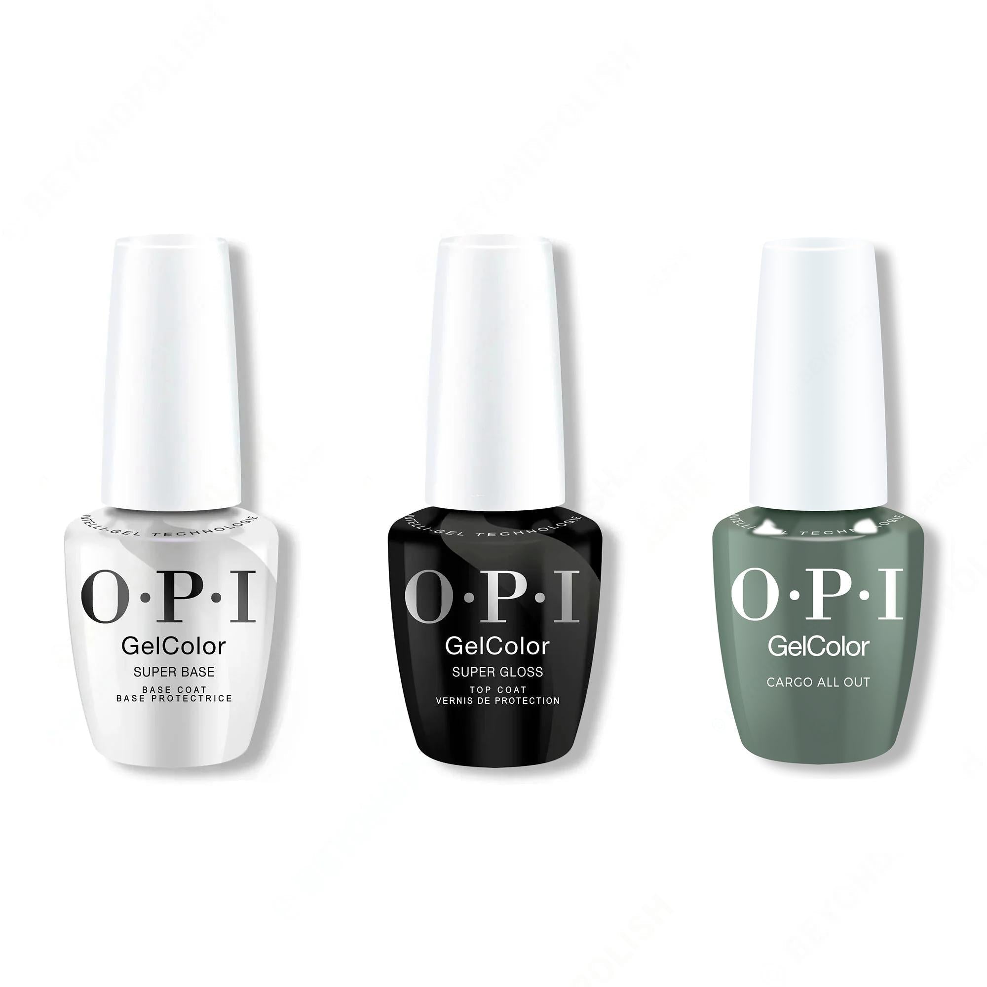 OPI GelColor Intelli-Gel Combo - Super Base Coat, Super Gloss Top Coat & Cargo All Out - Salon Quality