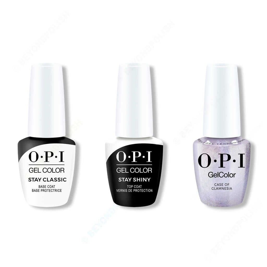 OPI GelColor Intelli-Gel Combo - Super Base Coat, Super Gloss Top Coat & Case of Glamnesia - Salon Quality