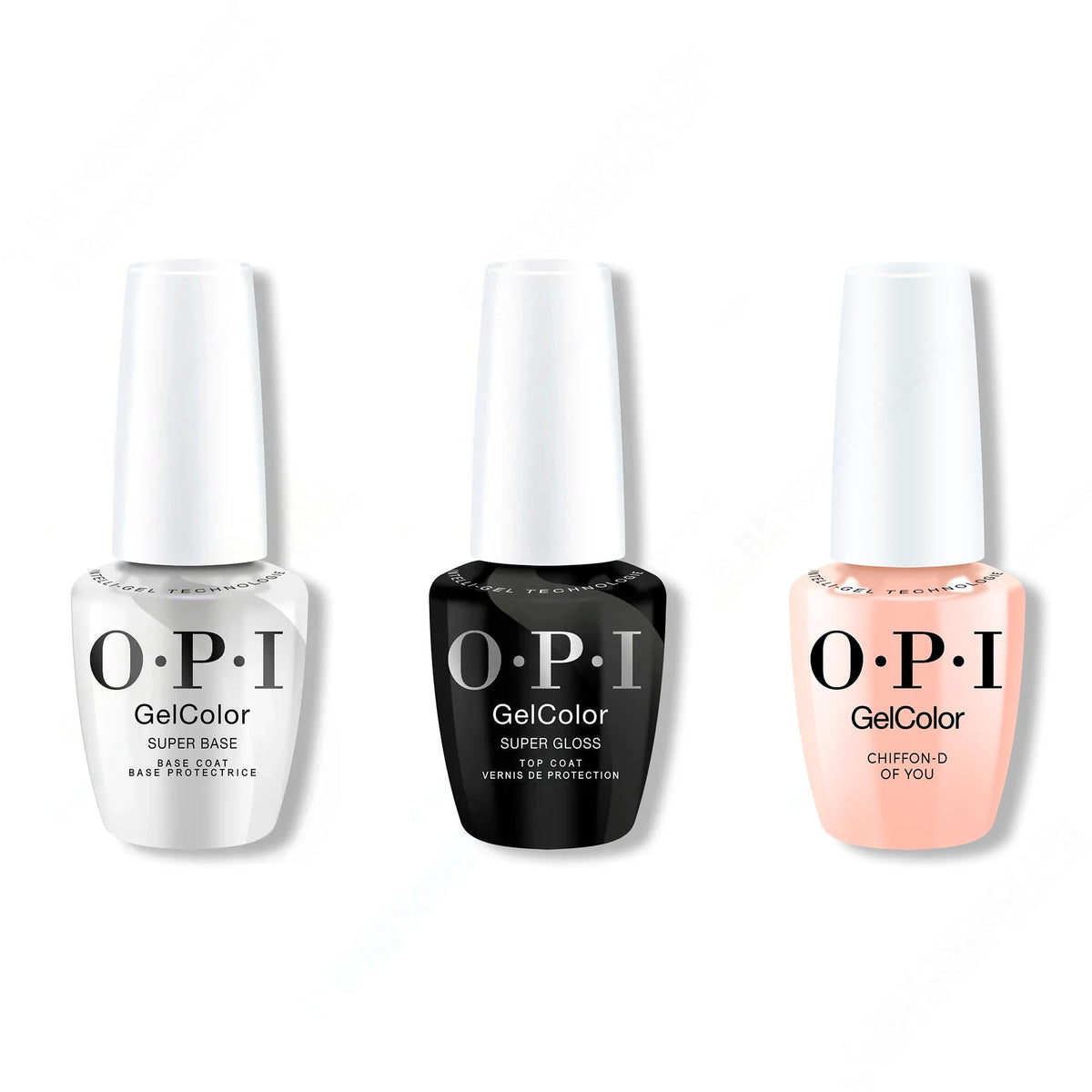 OPI GelColor Intelli-Gel Combo - Super Base Coat, Super Gloss Top Coat & Chiffon-D Of You 0.5 Oz - Salon Quality