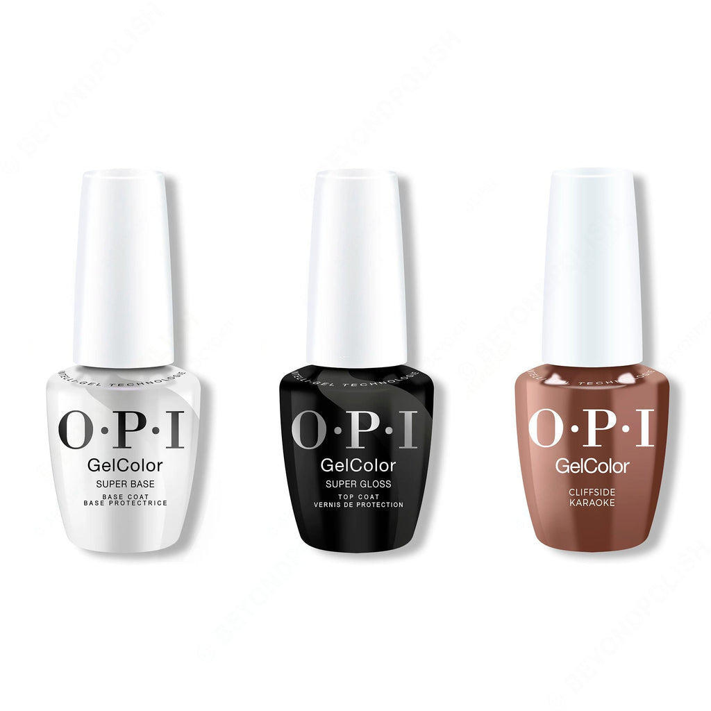 OPI GelColor Intelli-Gel Combo - Super Base Coat, Super Gloss Top Coat & Cliffside Karaoke - Salon Quality