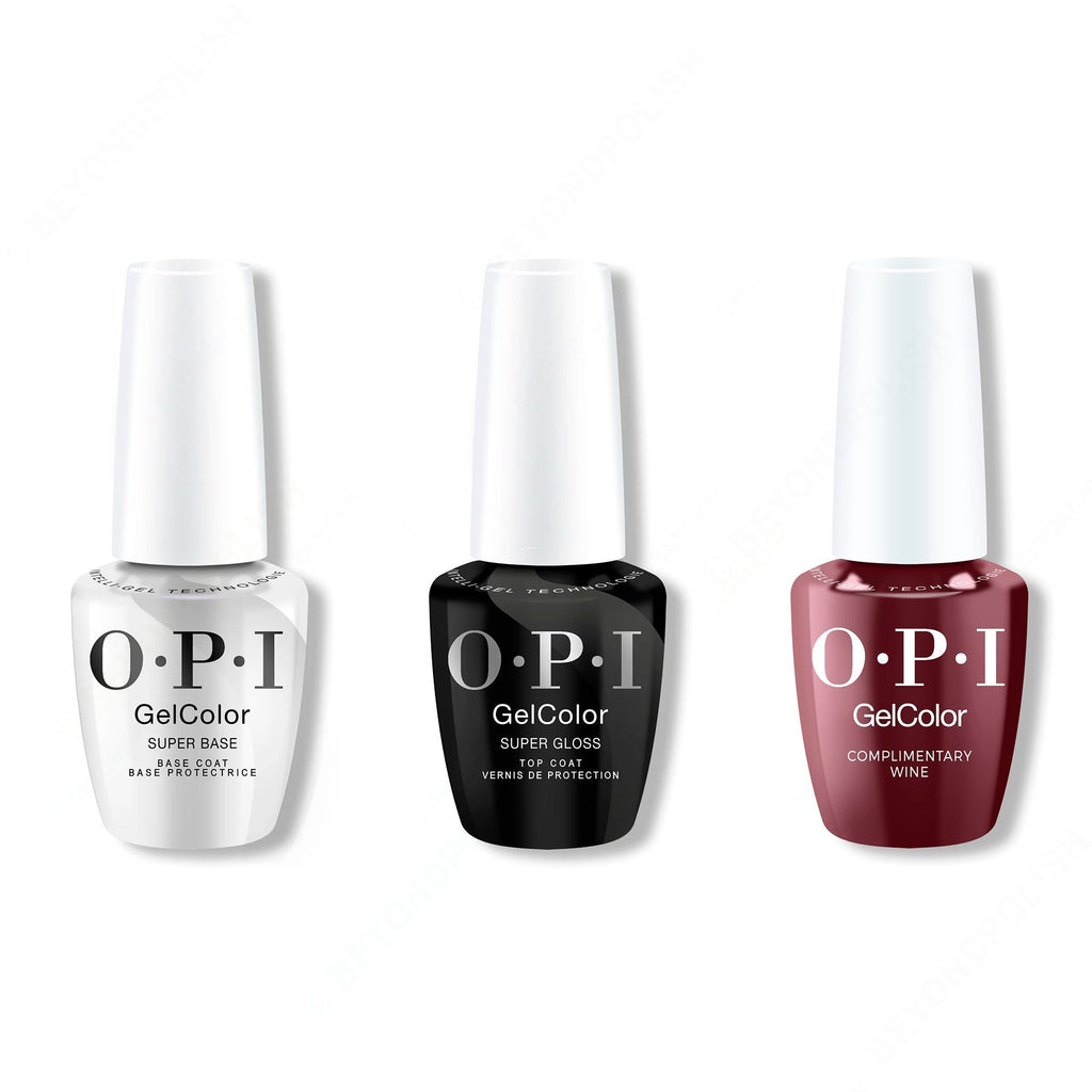 OPI GelColor Intelli-Gel Combo - Super Base Coat, Super Gloss Top Coat & Complimentary Wine - Salon Quality