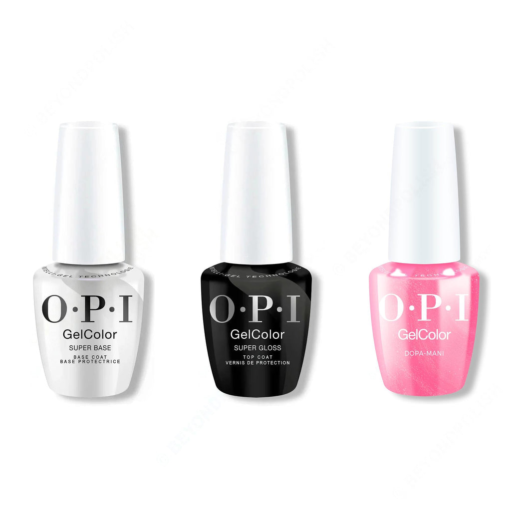 OPI GelColor Intelli-Gel Combo - Super Base Coat, Super Gloss Top Coat & Dopa-mani - Salon Quality