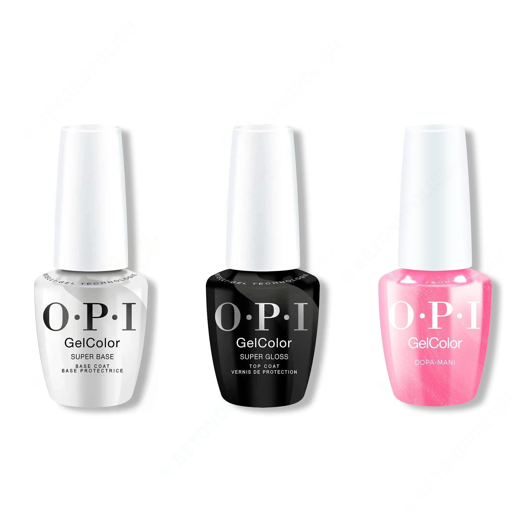 OPI GelColor Intelli-Gel Combo - Super Base Coat, Super Gloss Top Coat & Dopa-mani - Salon Quality