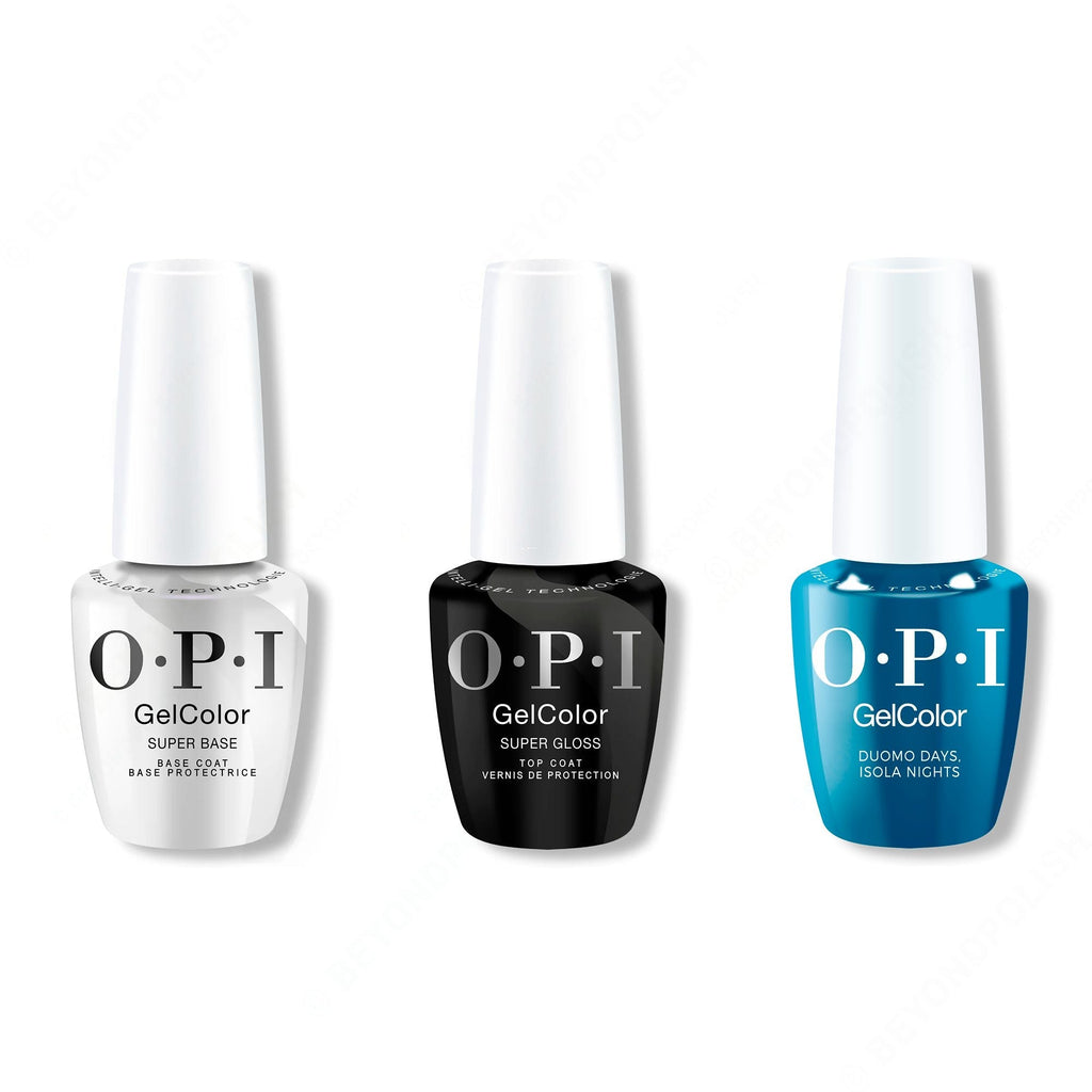 OPI GelColor Intelli-Gel Combo - Super Base Coat, Super Gloss Top Coat & Duomo Days, Isola Nights - Salon Quality
