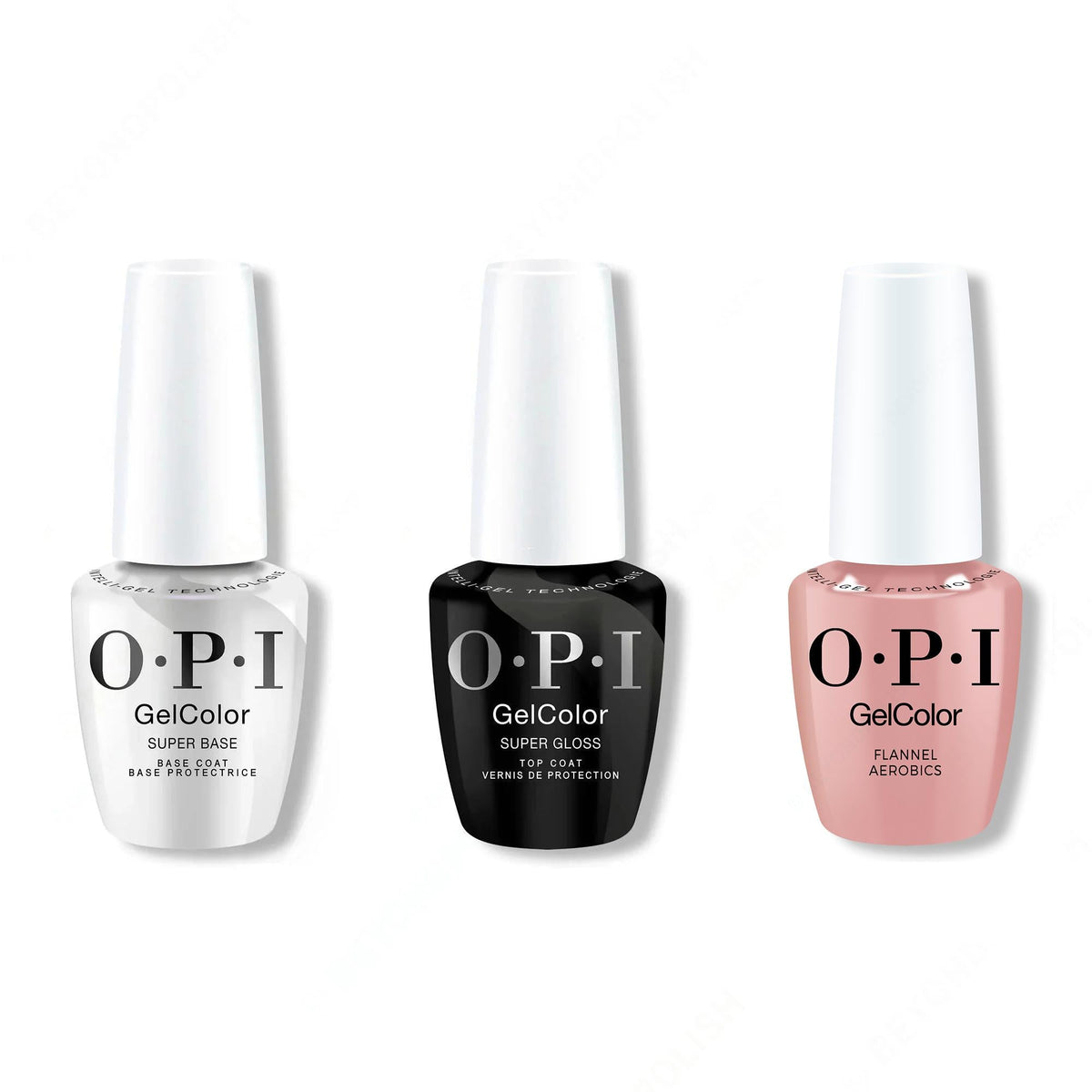 OPI GelColor Intelli-Gel Combo - Super Base Coat, Super Gloss Top Coat & Flannel Aerobics - Salon Quality