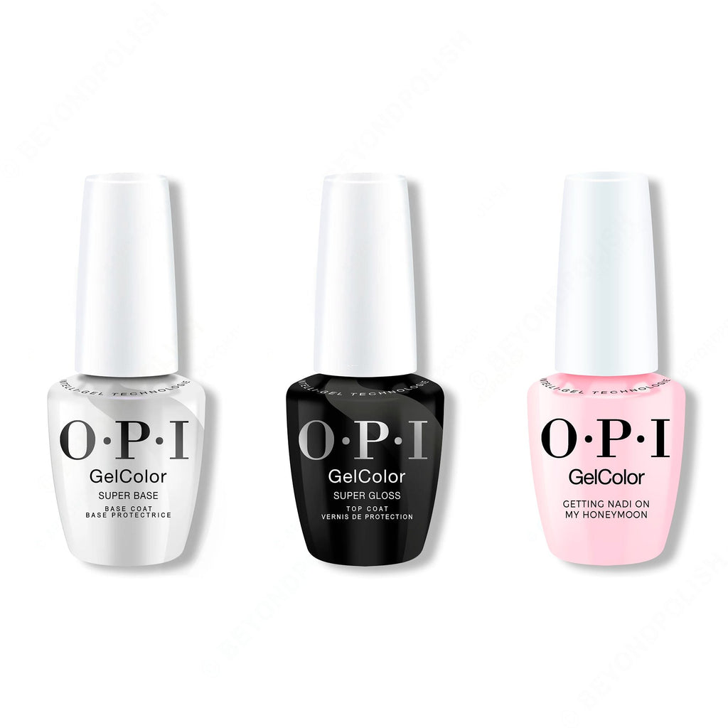 OPI GelColor Intelli-Gel Combo - Super Base Coat, Super Gloss Top Coat & Getting Nadi On My Honeymoon - Salon Quality