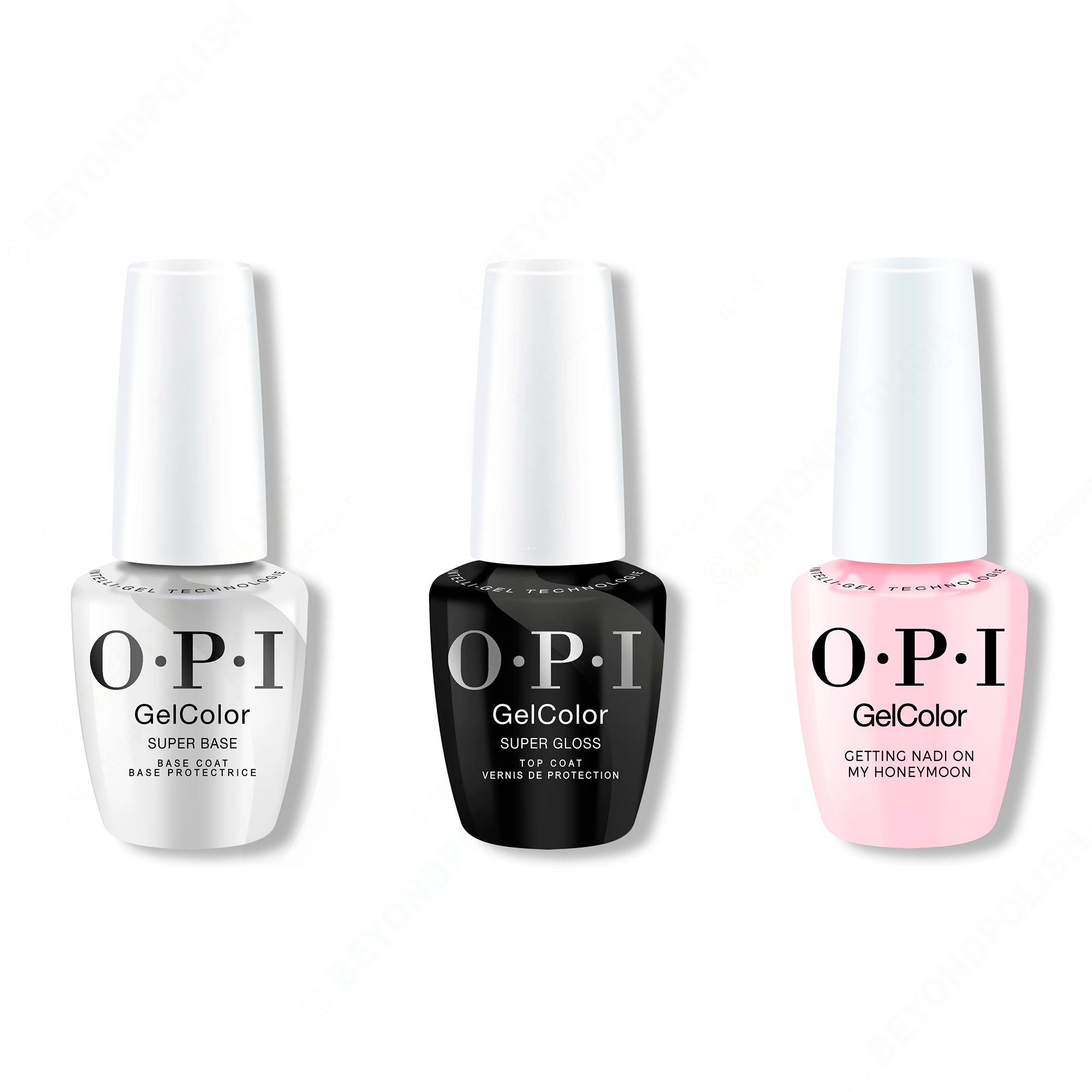 OPI GelColor Intelli-Gel Combo - Super Base Coat, Super Gloss Top Coat & Getting Nadi On My Honeymoon - Salon Quality