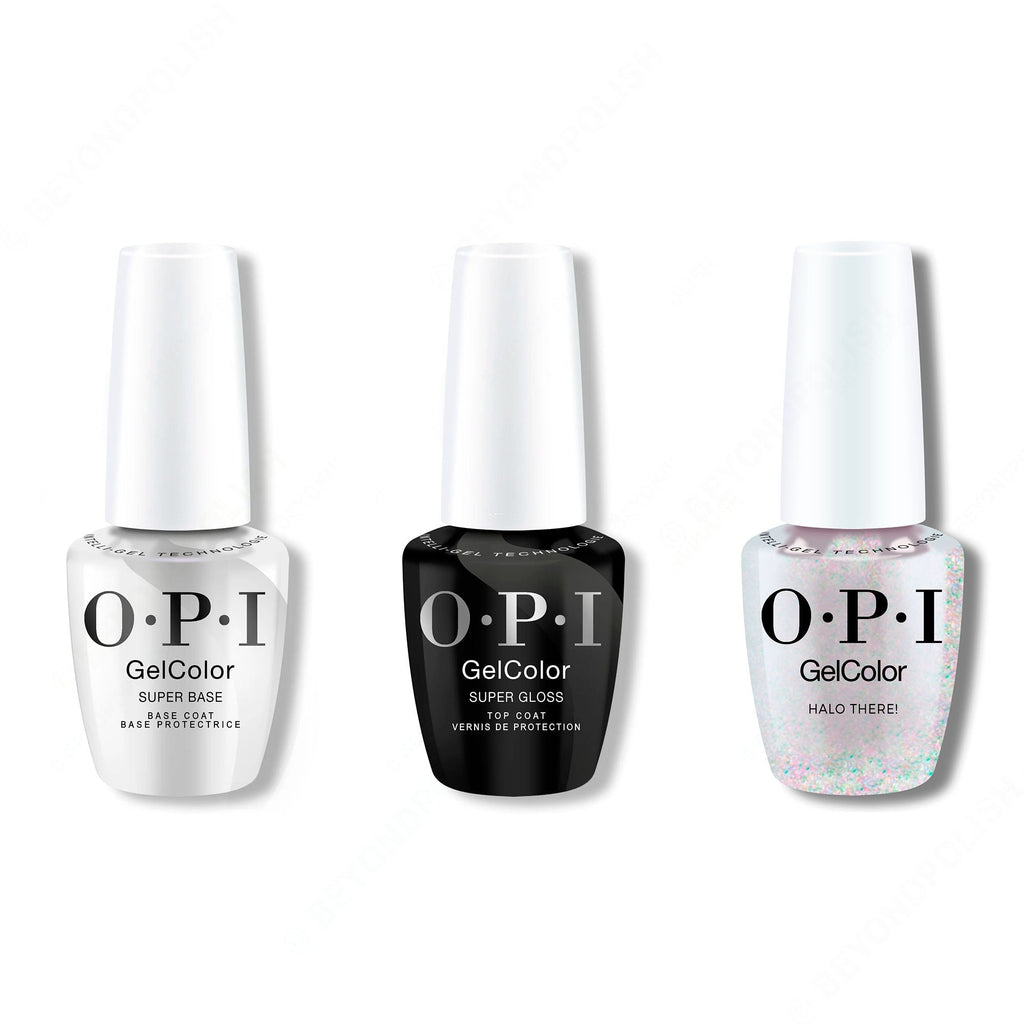 OPI GelColor Intelli-Gel Combo - Super Base Coat, Super Gloss Top Coat & Halo There! - Salon Quality