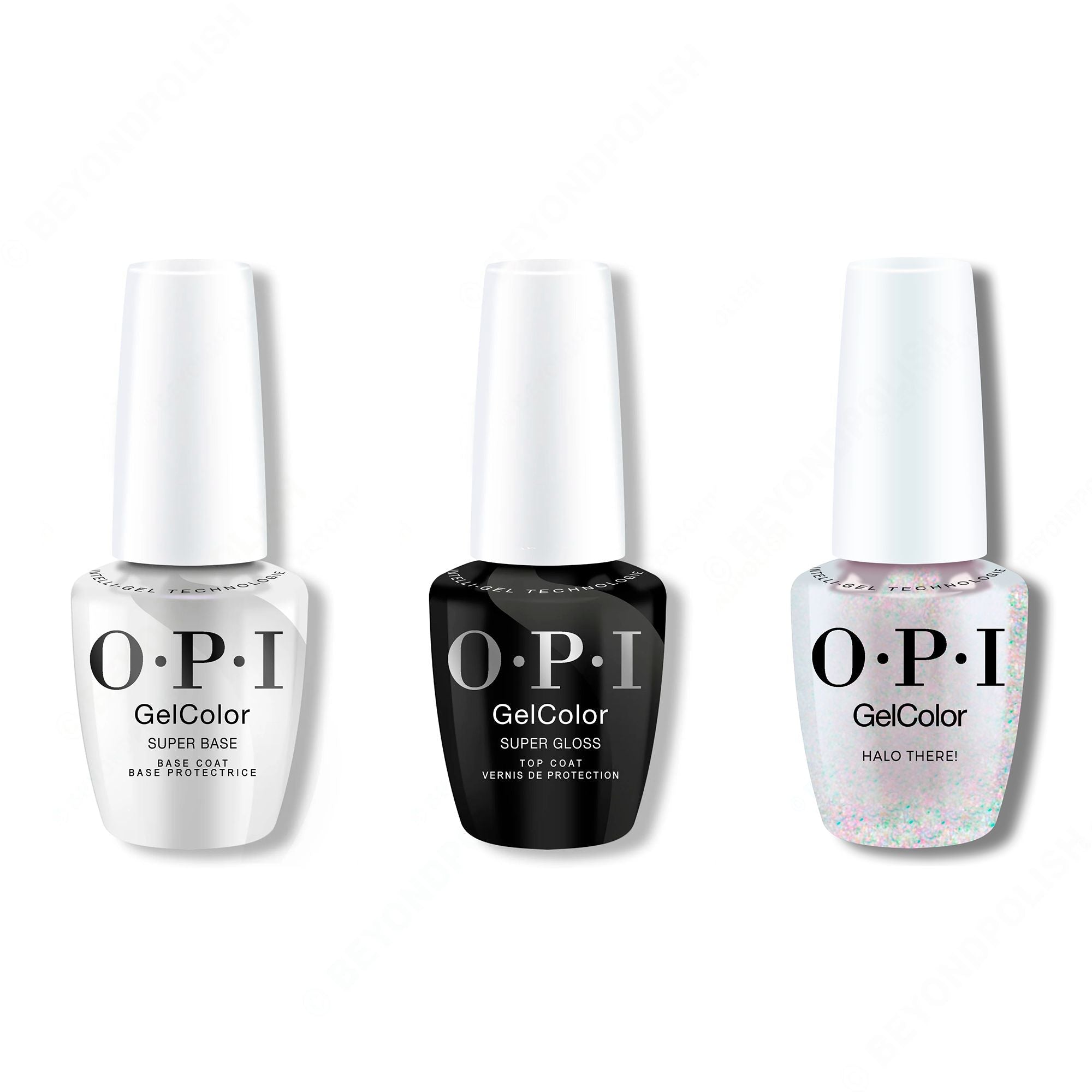 OPI GelColor Intelli-Gel Combo - Super Base Coat, Super Gloss Top Coat & Halo There! - Salon Quality