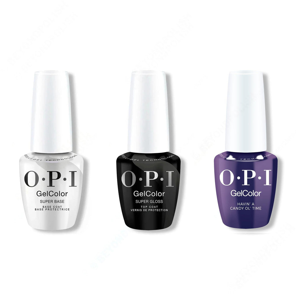 OPI GelColor Intelli-Gel Combo - Super Base Coat, Super Gloss Top Coat & Havin' a Candy Ol' Time - Salon Quality