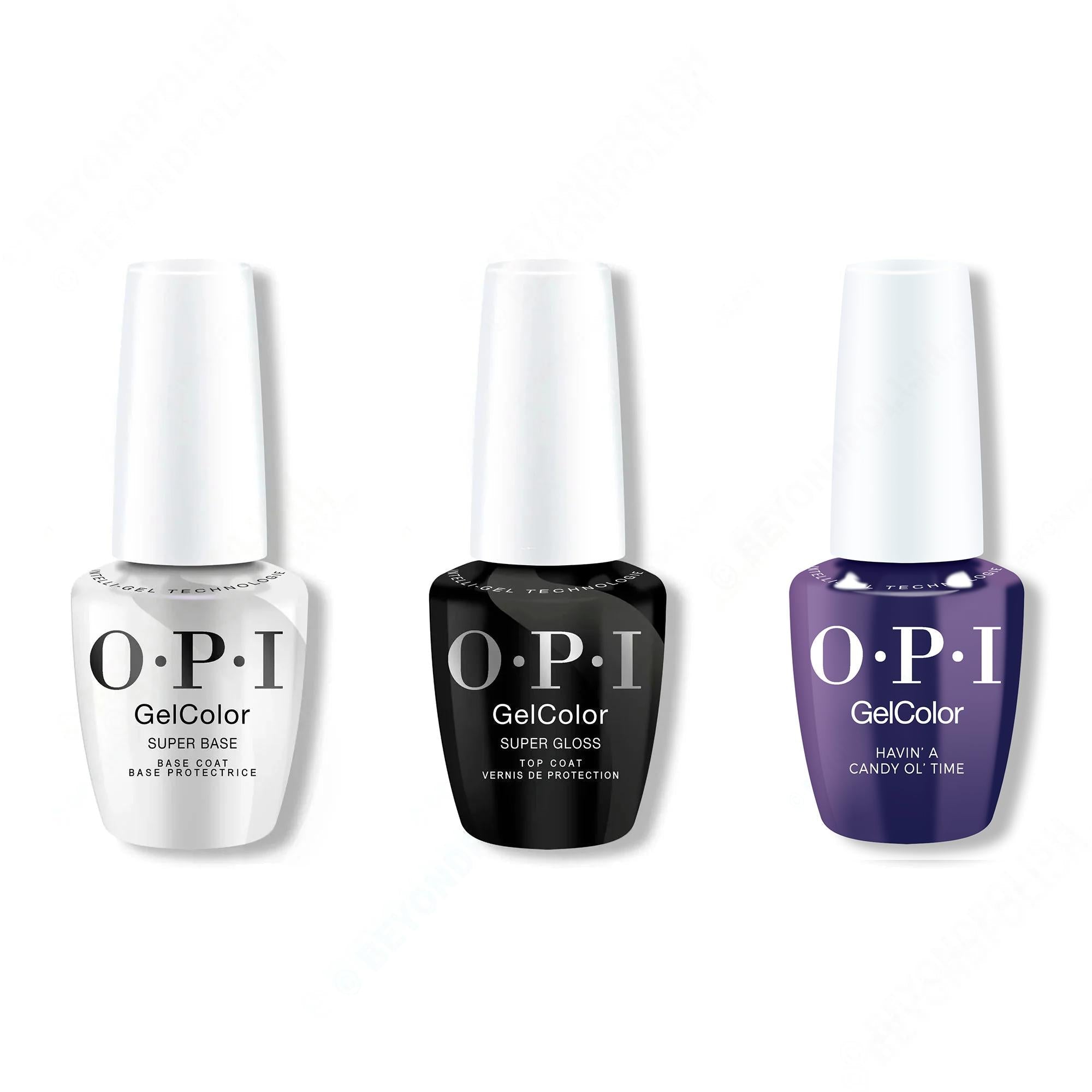 OPI GelColor Intelli-Gel Combo - Super Base Coat, Super Gloss Top Coat & Havin' a Candy Ol' Time - Salon Quality