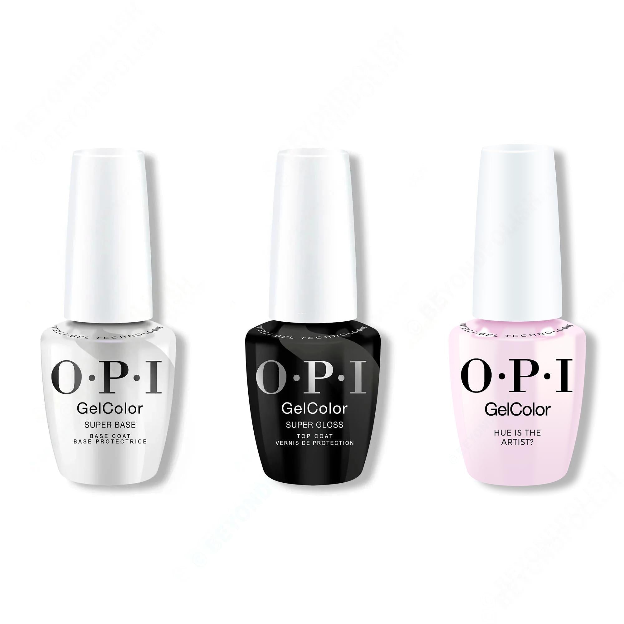 OPI GelColor Intelli-Gel Combo - Super Base Coat, Super Gloss Top Coat & Hue Is The Artist 0.5 Oz - Salon Quality