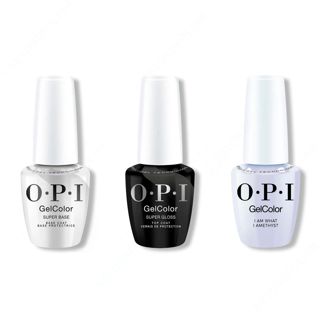 OPI GelColor Intelli-Gel Combo - Super Base Coat, Super Gloss Top Coat & I Am What I Amethyst - Salon Quality