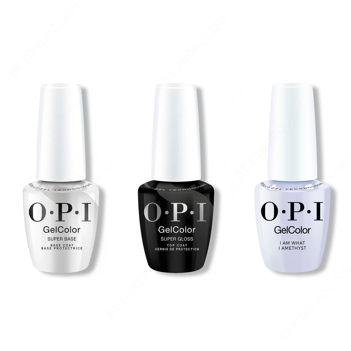 OPI GelColor Intelli-Gel Combo - Super Base Coat, Super Gloss Top Coat & I Am What I Amethyst - Salon Quality